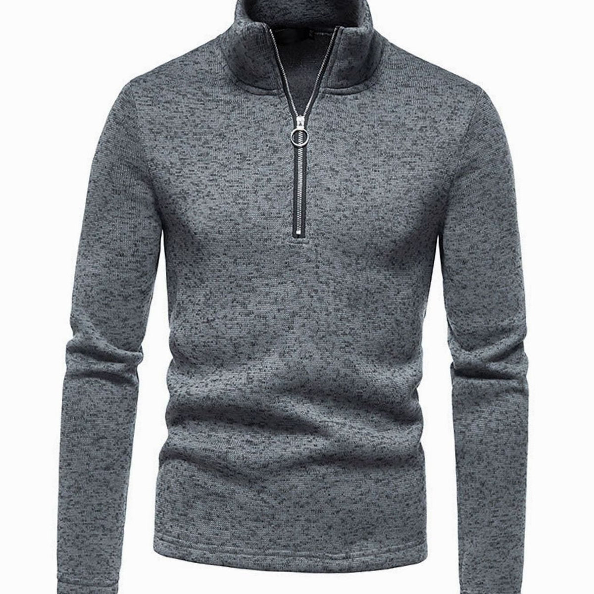 Cozy Marled Knit Quarter-Zip Sweater for Men with Mock Neck Long Sleeve Pullover Ribbed Winter Style