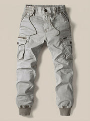 Rugged Cargo Jogger Pants for Men with Elastic Waist Drawstring Flap Pocket Tapered Style