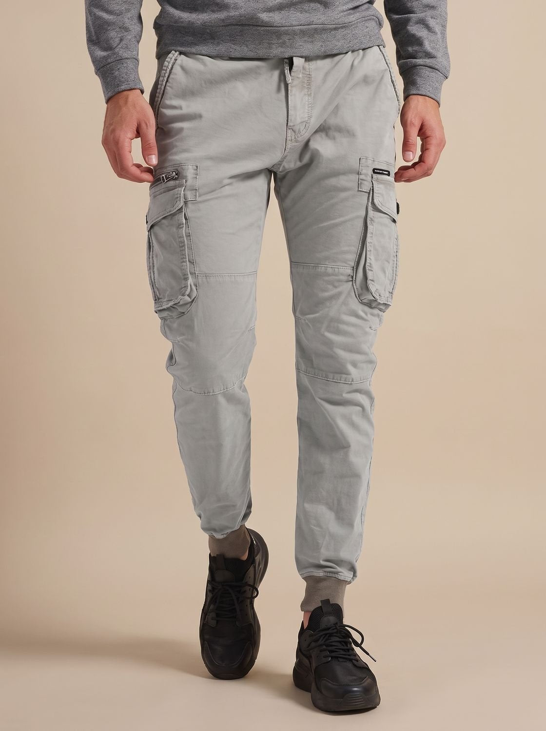 Rugged Cargo Jogger Pants for Men with Elastic Waist Drawstring Flap Pocket Tapered Style