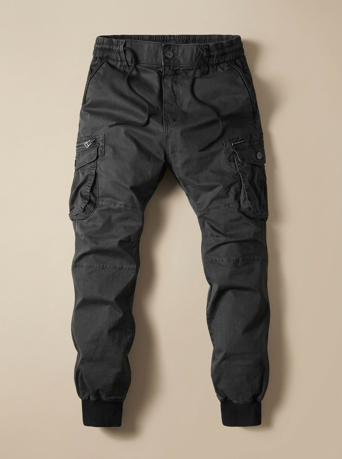 Rugged Cargo Jogger Pants for Men with Elastic Waist Drawstring Flap Pocket Tapered Style