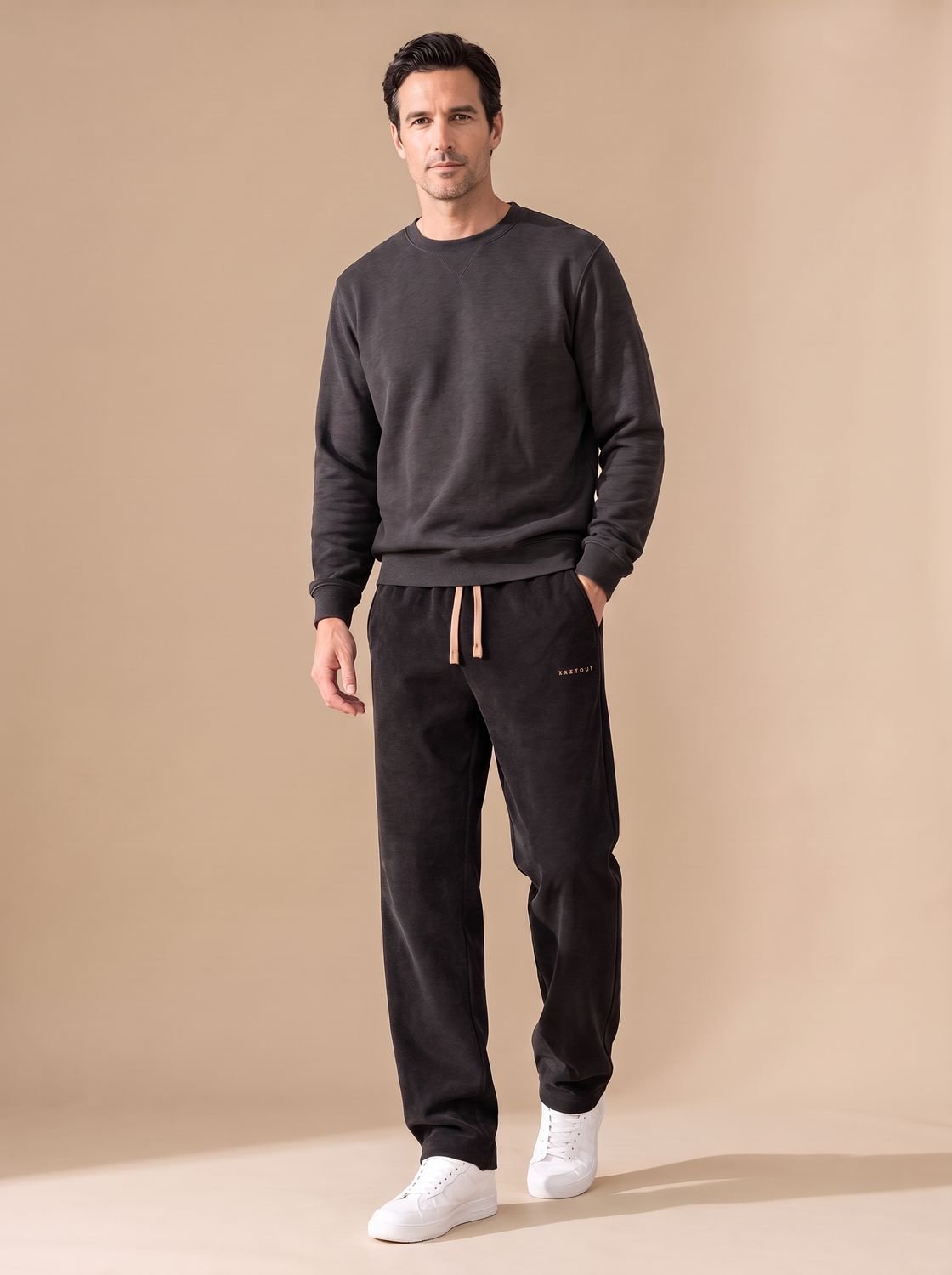 Cozy Corduroy Drawstring Pants for Men with Elastic Waist Straight Leg Relaxed Pocket Style