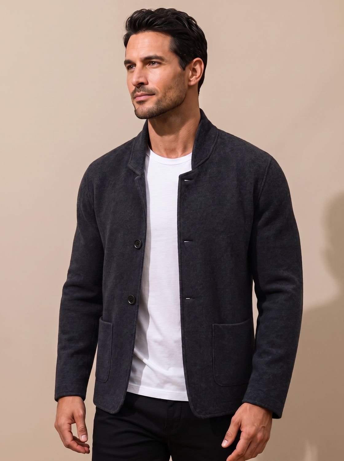 Cozy Knit Blazer Cardigan for Men with Notch Lapel Long Sleeve Button Front Slim Fit Style