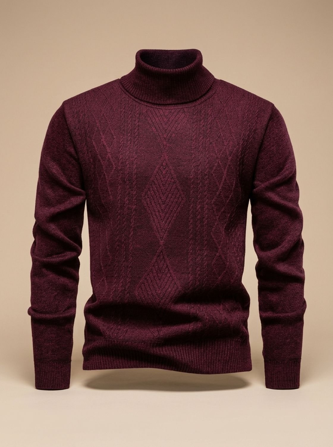 Cozy Cable Knit Turtleneck Sweater for Men with Roll Neck Long Sleeve Slim Fit Ribbed Winter Style