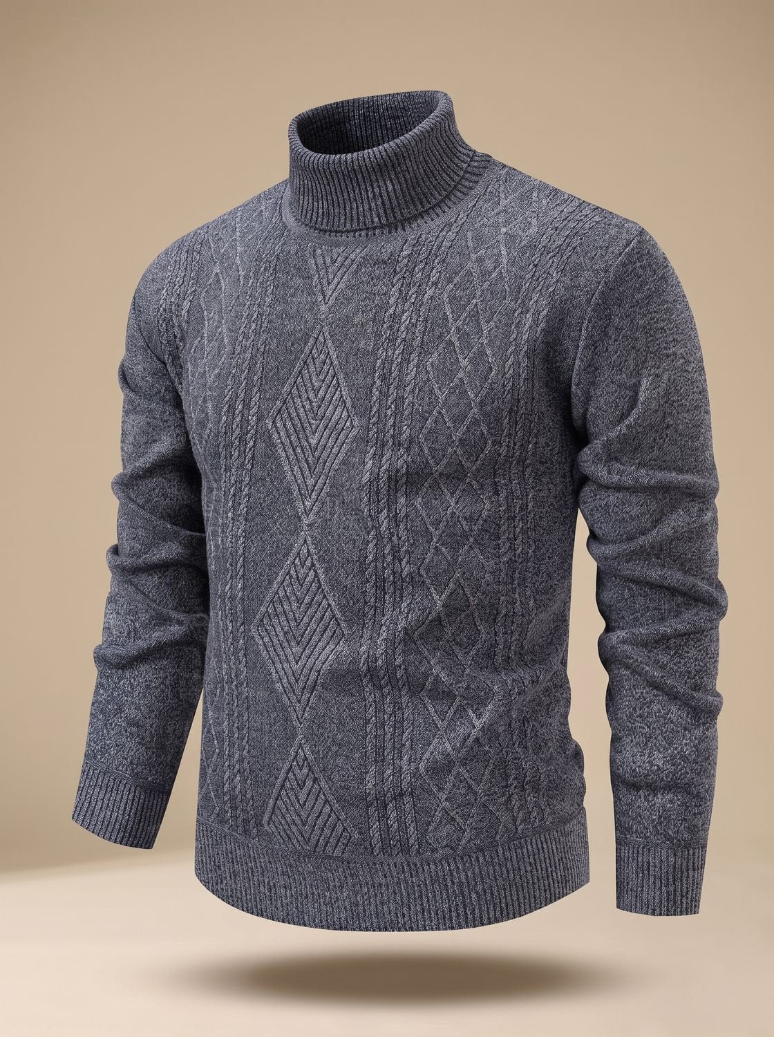Cozy Cable Knit Turtleneck Sweater for Men with Roll Neck Long Sleeve Slim Fit Ribbed Winter Style