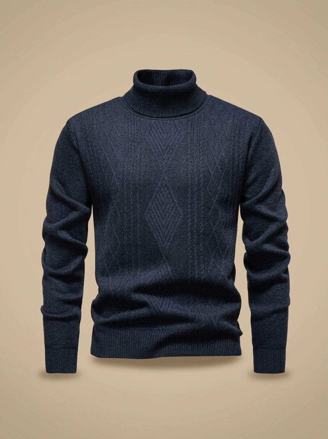 Cozy Cable Knit Turtleneck Sweater for Men with Roll Neck Long Sleeve Slim Fit Ribbed Winter Style