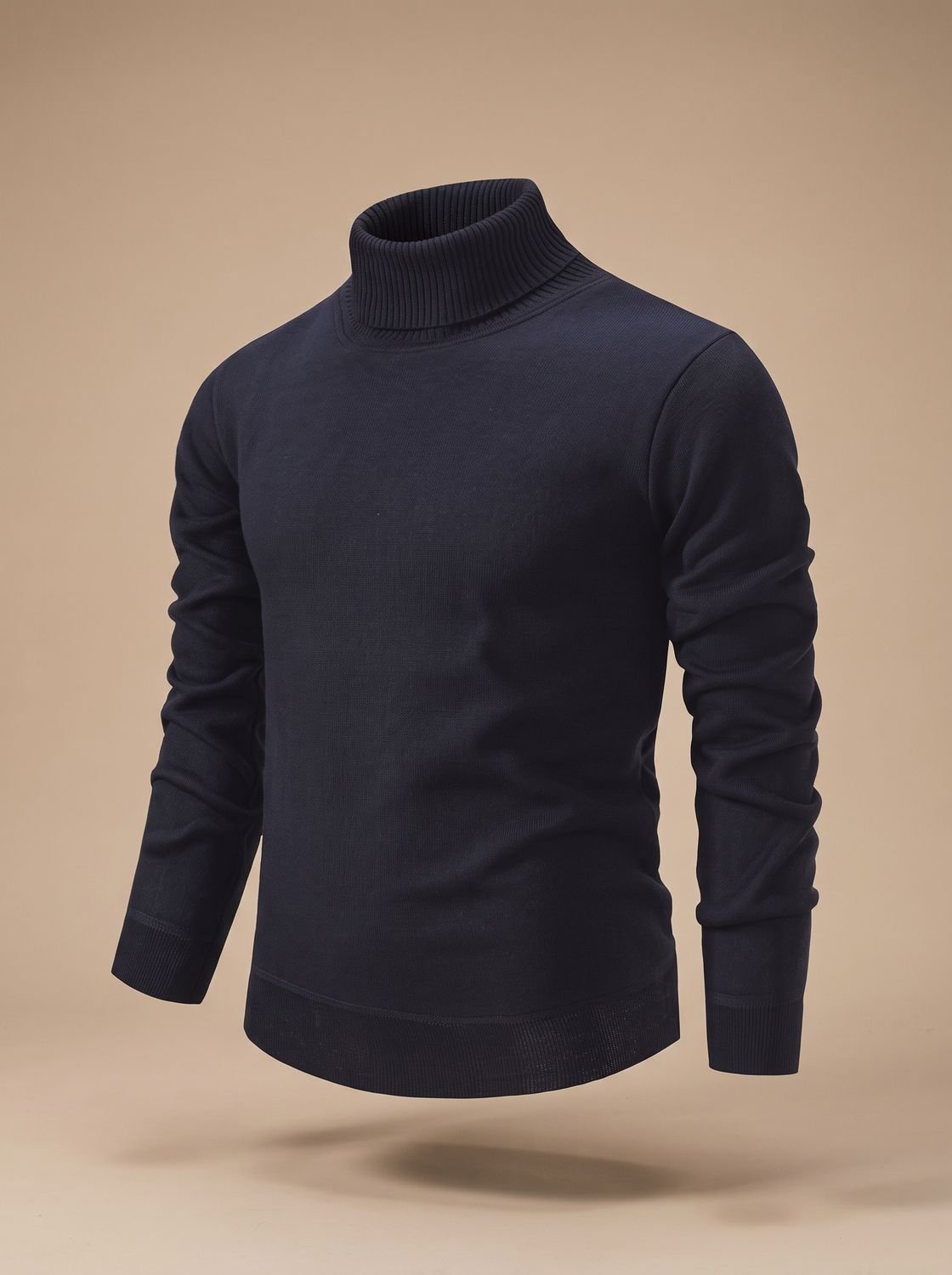 Cozy Fine Knit Turtleneck Sweater for Men with Roll Neck Long Sleeve Slim Fit Ribbed Winter Style