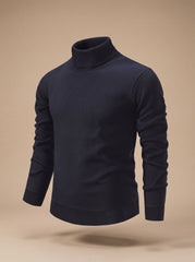 Cozy Fine Knit Turtleneck Sweater for Men with Roll Neck Long Sleeve Slim Fit Ribbed Winter Style