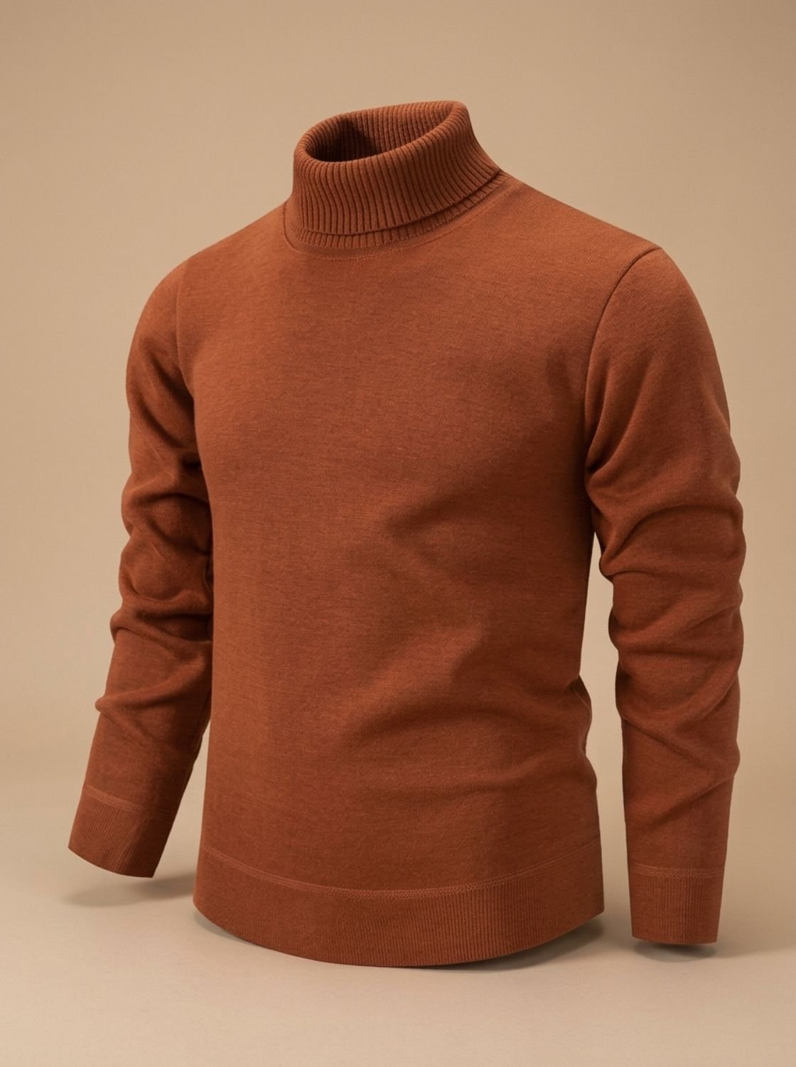 Cozy Fine Knit Turtleneck Sweater for Men with Roll Neck Long Sleeve Slim Fit Ribbed Winter Style