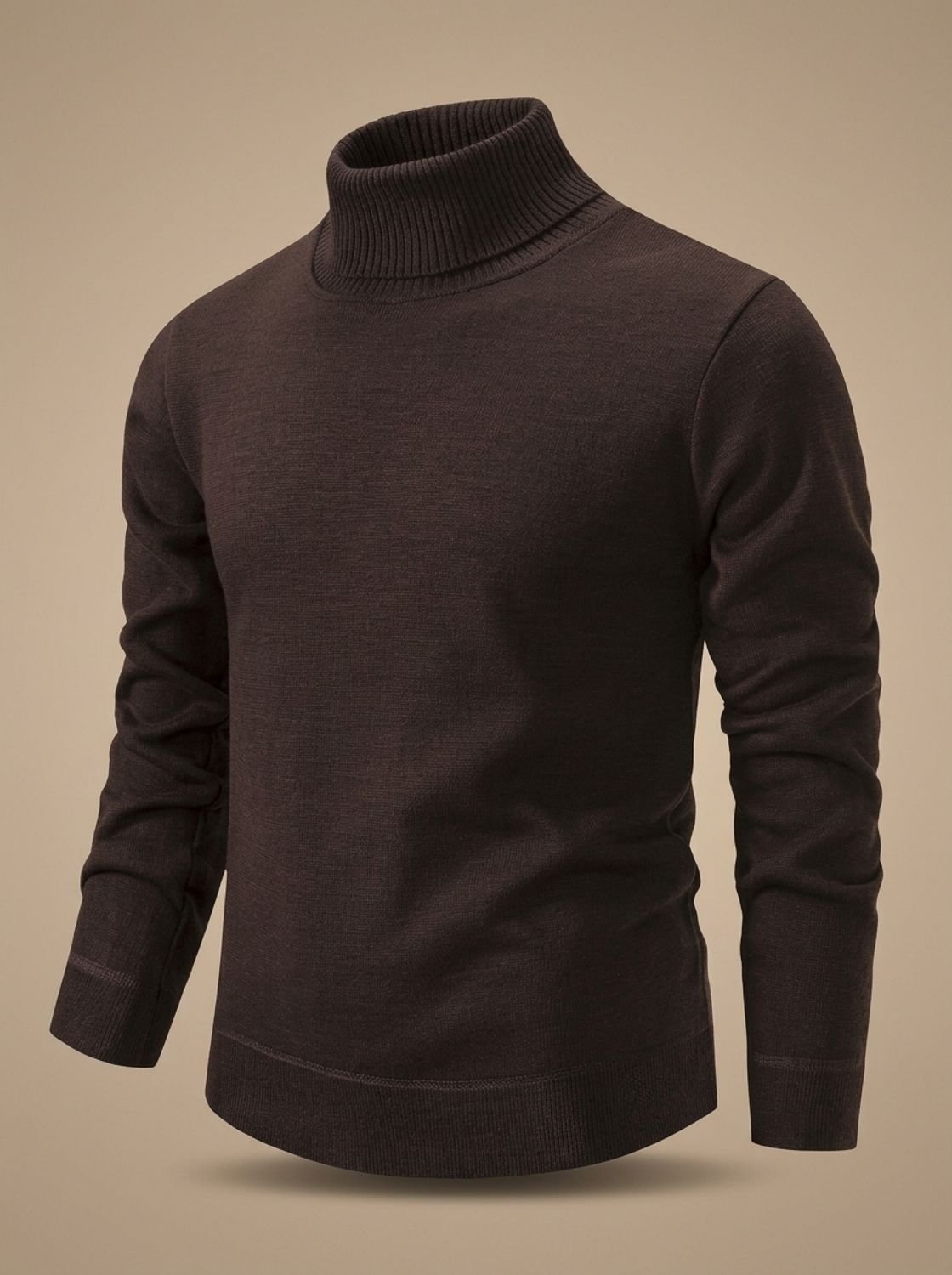 Cozy Fine Knit Turtleneck Sweater for Men with Roll Neck Long Sleeve Slim Fit Ribbed Winter Style