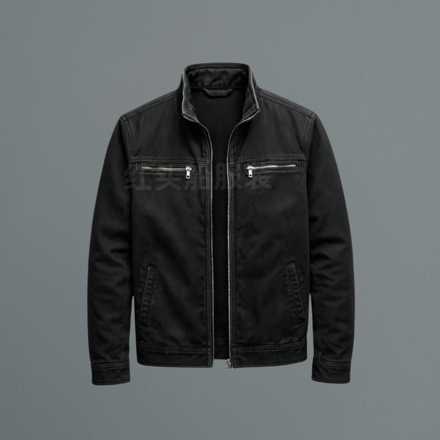 Rugged Stand Collar Bomber Jacket for Men with Full Zip Long Sleeve Zip Pocket Slim Fit Style