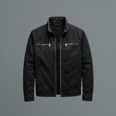 Rugged Stand Collar Bomber Jacket for Men with Full Zip Long Sleeve Zip Pocket Slim Fit Style
