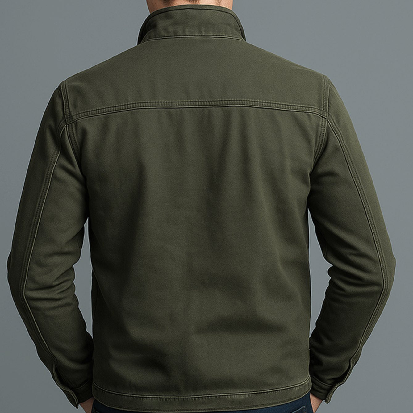 Rugged Stand Collar Bomber Jacket for Men with Full Zip Long Sleeve Zip Pocket Slim Fit Style