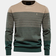 Cozy Colorblock Knit Sweater for Men with Crew Neck Long Sleeve Striped Pullover Ribbed Style