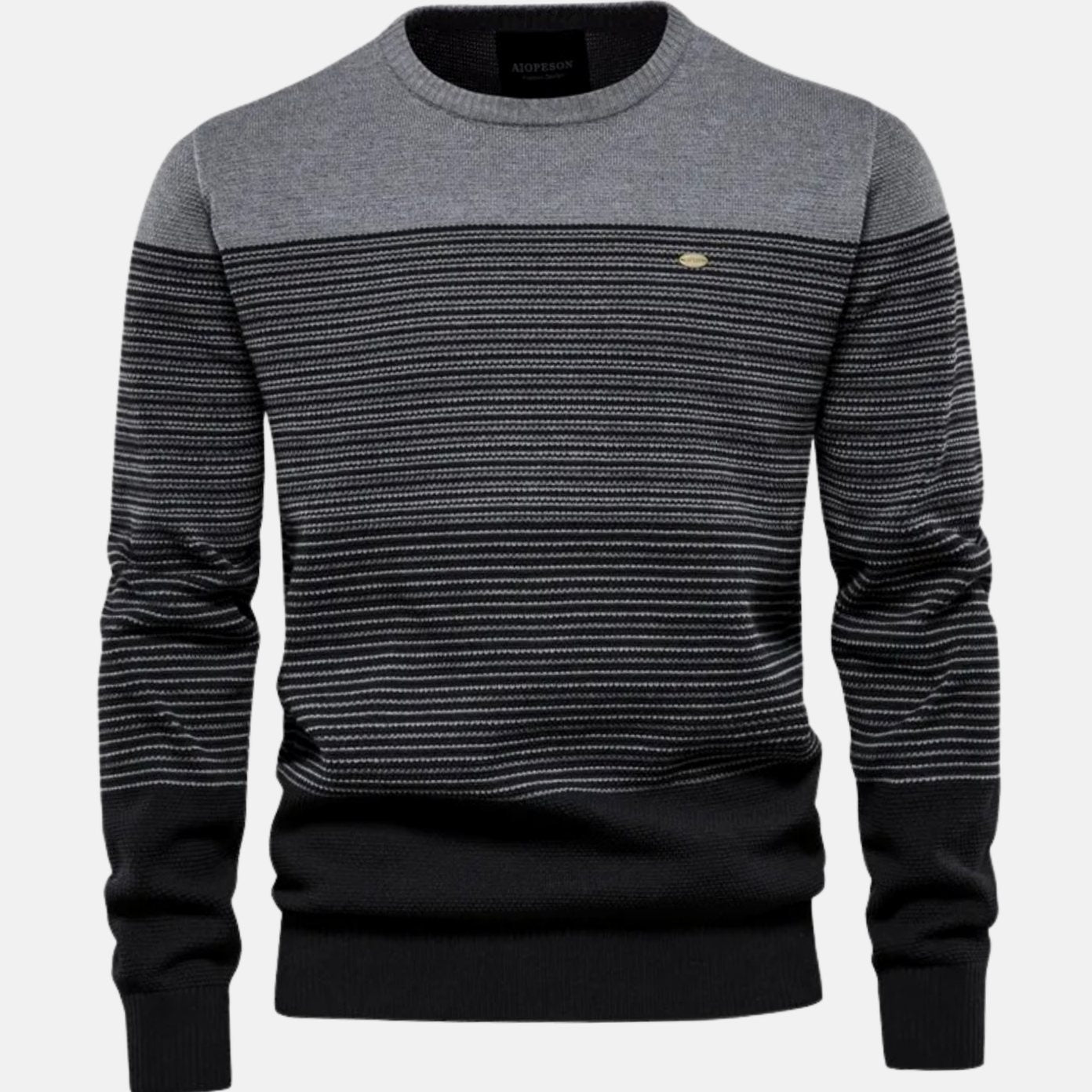 Cozy Colorblock Knit Sweater for Men with Crew Neck Long Sleeve Striped Pullover Ribbed Style