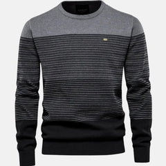 Cozy Colorblock Knit Sweater for Men with Crew Neck Long Sleeve Striped Pullover Ribbed Style