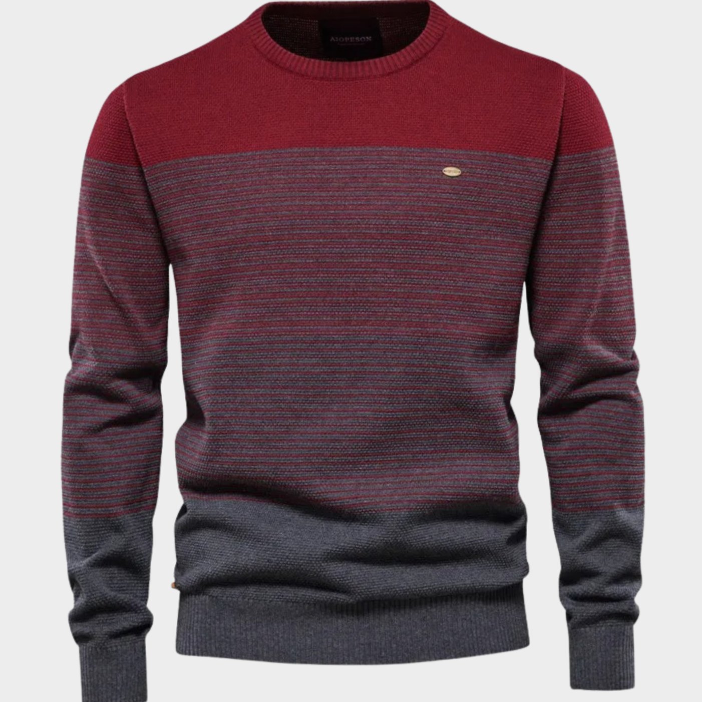 Cozy Colorblock Knit Sweater for Men with Crew Neck Long Sleeve Striped Pullover Ribbed Style
