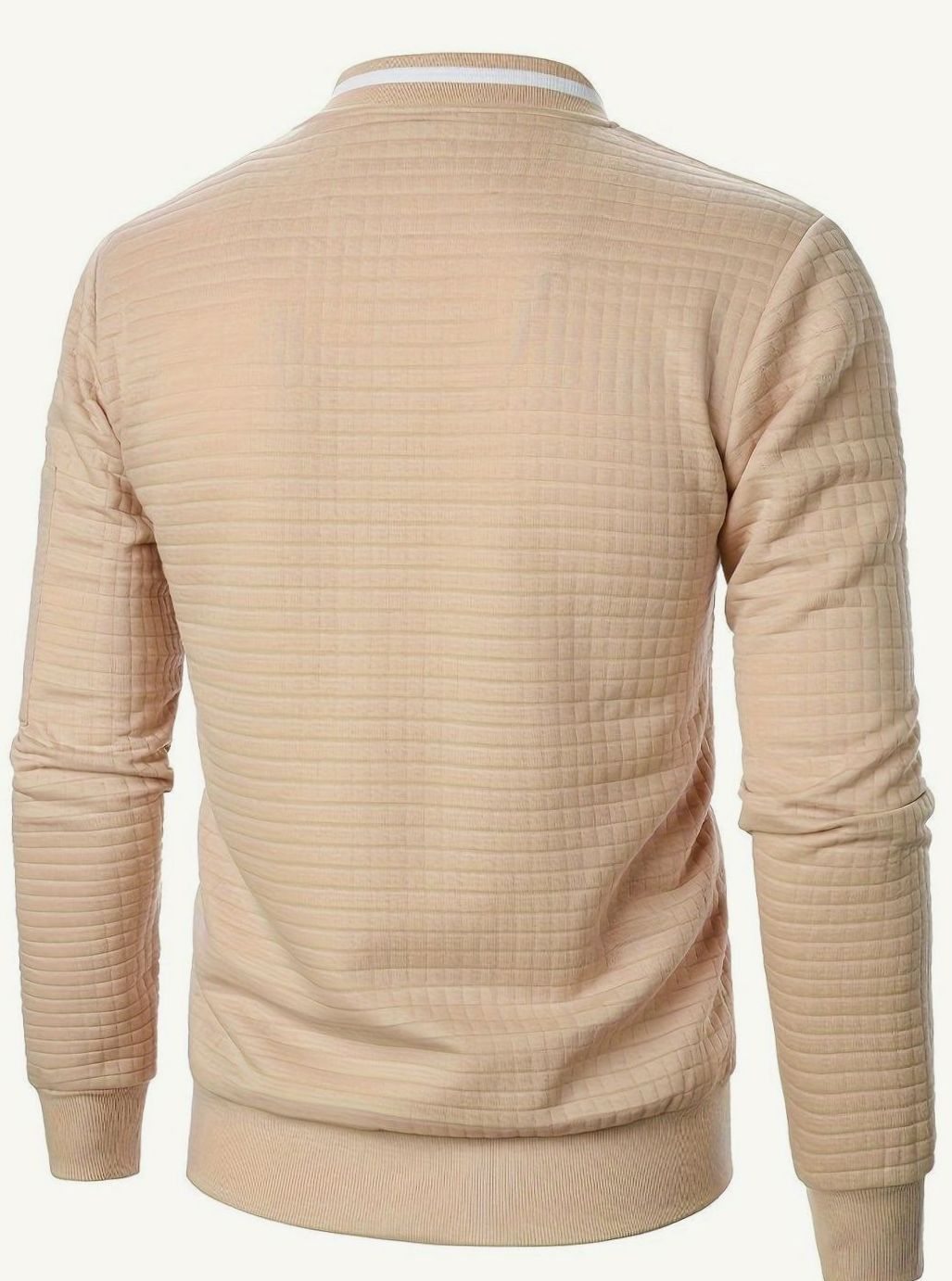 Cozy Textured Grid Bomber Jacket for Men with Stand Collar Long Sleeve Zip Front Ribbed Hem Style