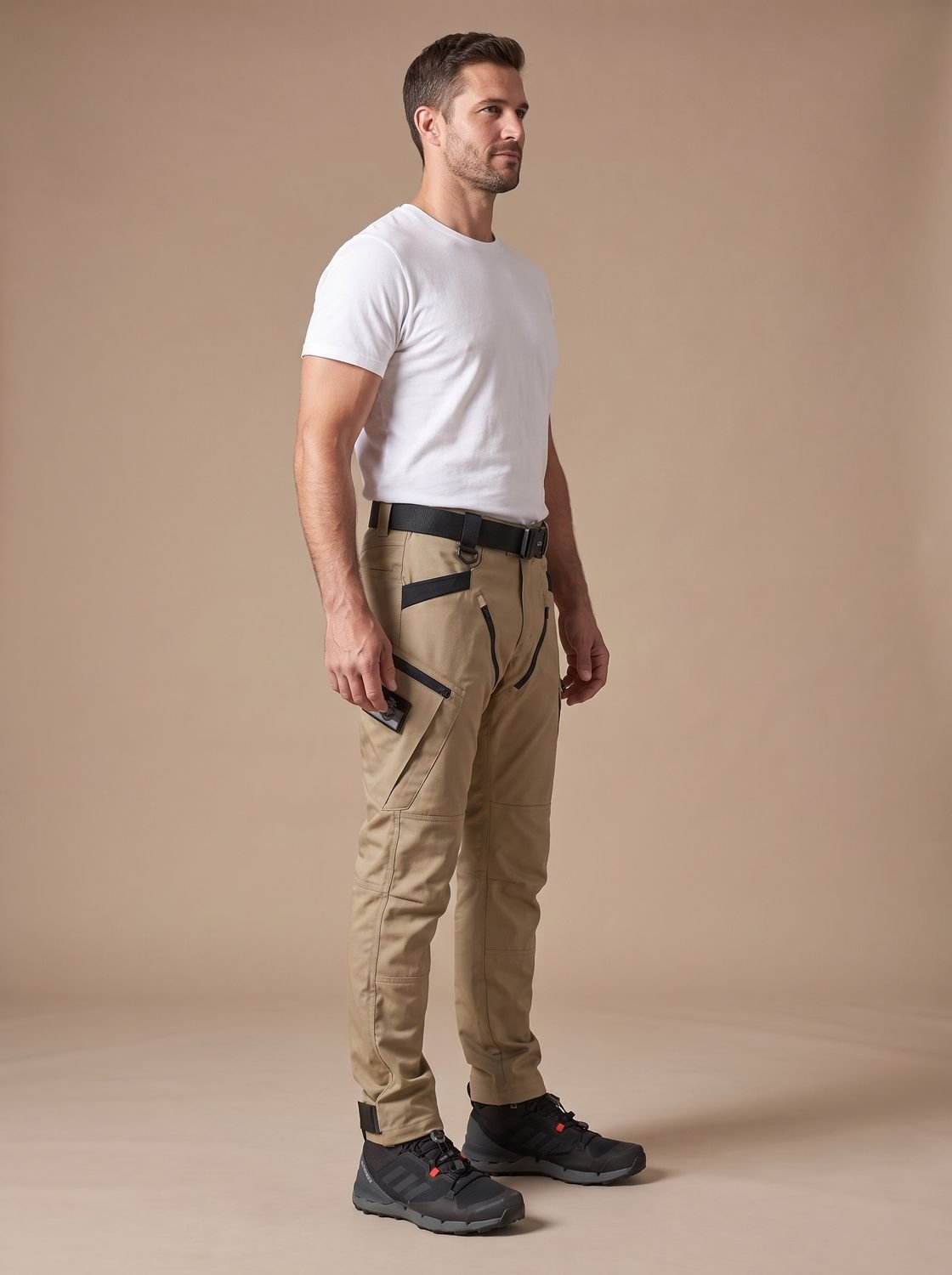 Rugged Tactical Cargo Pants for Men with Waterproof Multi-Pocket Articulated Zip Tapered Style