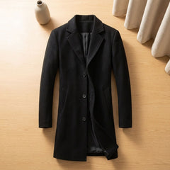 Classic Brown Wool Overcoat for Men with Notched Lapel Button Front Long Sleeve Longline Winter Style