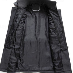 Cozy Wool Coat for Men with Stand Collar Long Sleeve Zip Button Tailored Overcoat Winter Style