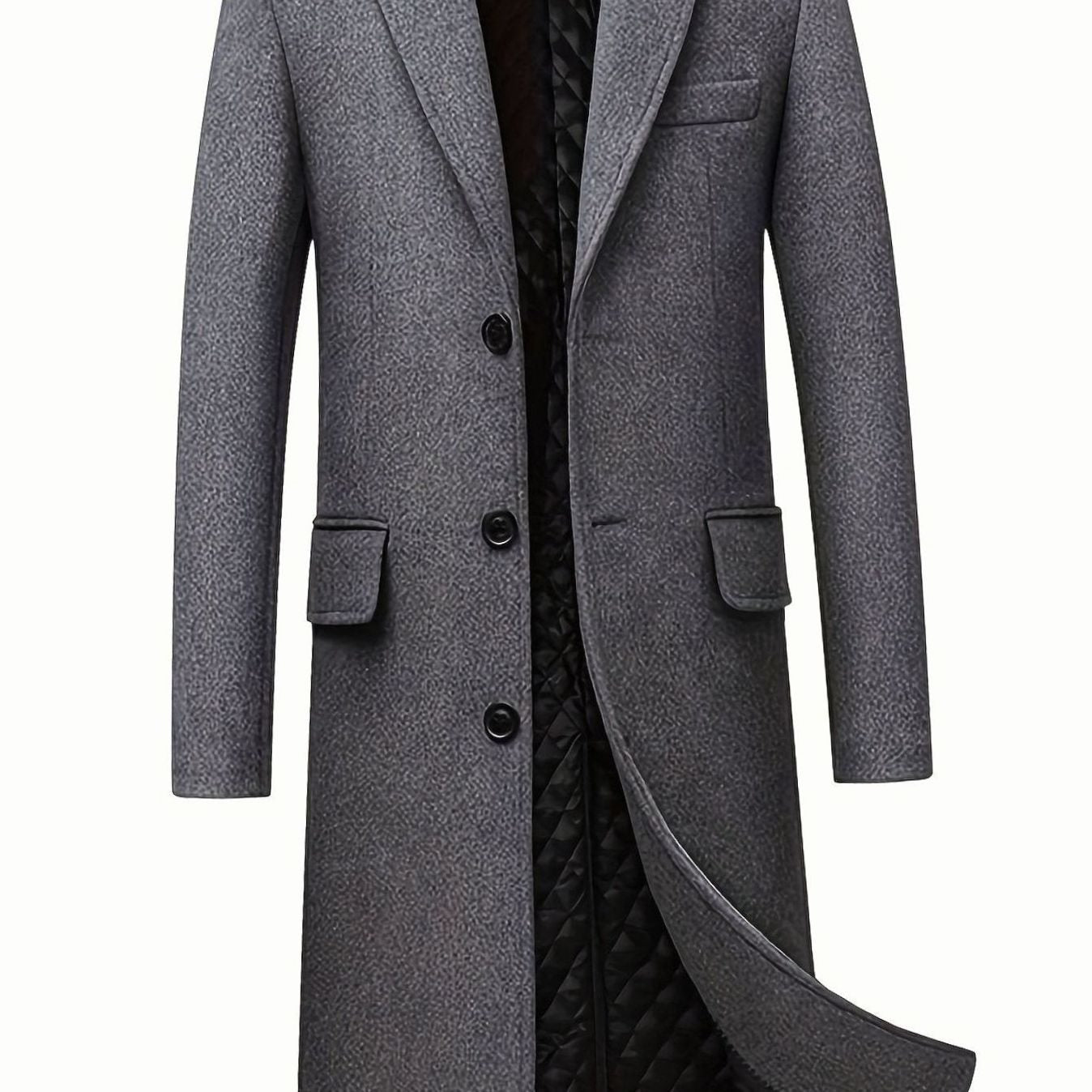 Cozy Gray Wool Long Overcoat for Men with Notched Lapel Long Sleeve Single Breasted Tailored Style