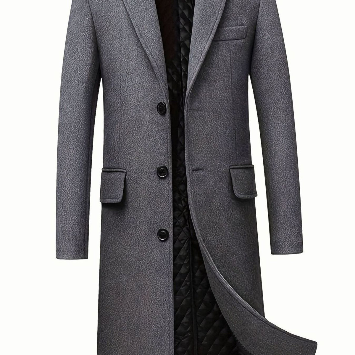 Cozy Gray Wool Long Overcoat for Men with Notched Lapel Long Sleeve Single Breasted Tailored Style