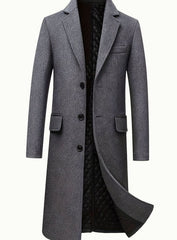 Cozy Gray Wool Long Overcoat for Men with Notched Lapel Long Sleeve Single Breasted Tailored Style