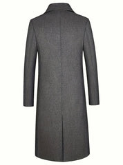 Cozy Gray Wool Long Overcoat for Men with Notched Lapel Long Sleeve Single Breasted Tailored Style