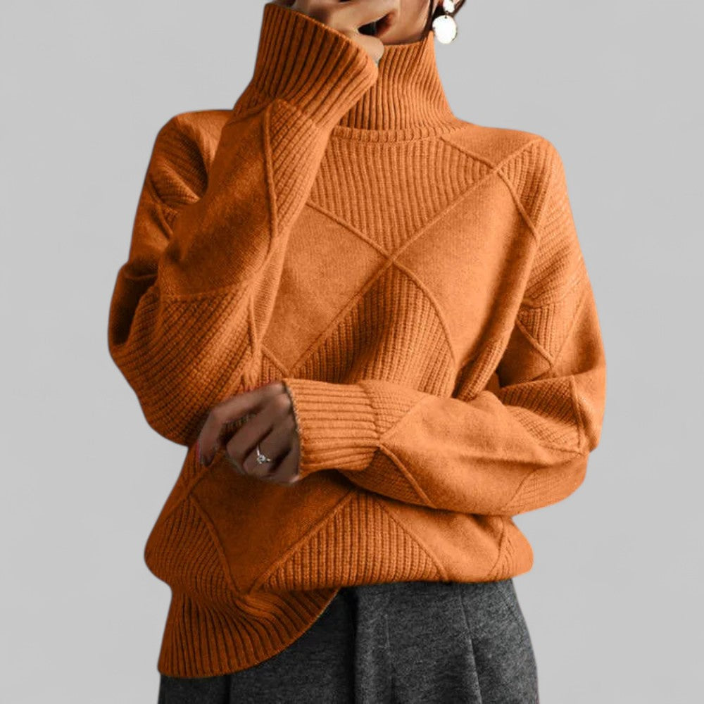 Cozy Black Oversized Sweater for Women with Turtleneck Long Sleeve Diamond Knit Relaxed Pullover Style