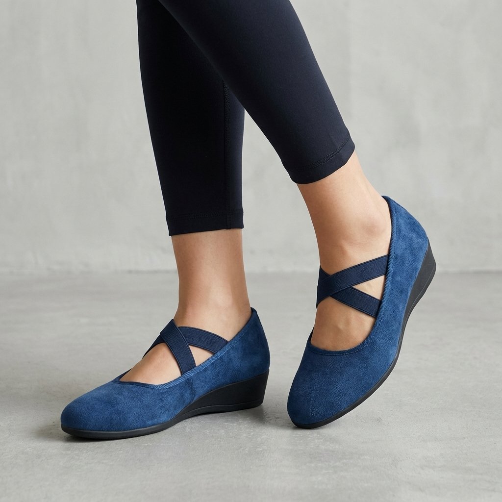 Comfortable Leather Flats for Women with Round Toe Cross Strap Slip On Wedge Orthopedic Style