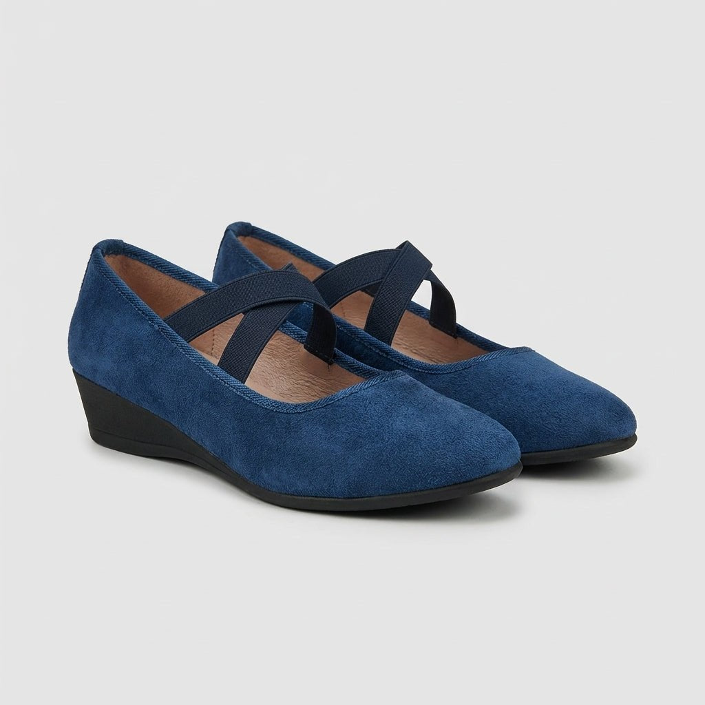 Comfortable Leather Flats for Women with Round Toe Cross Strap Slip On Wedge Orthopedic Style