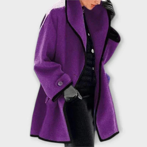 Elegant Wool Trench Coat for Women with Shawl Collar Long Sleeve Swing A Line Style