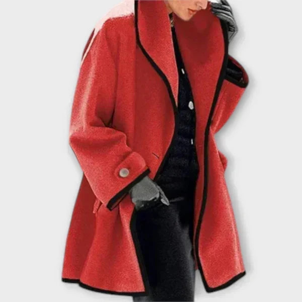 Elegant Wool Trench Coat for Women with Shawl Collar Long Sleeve Swing A Line Style