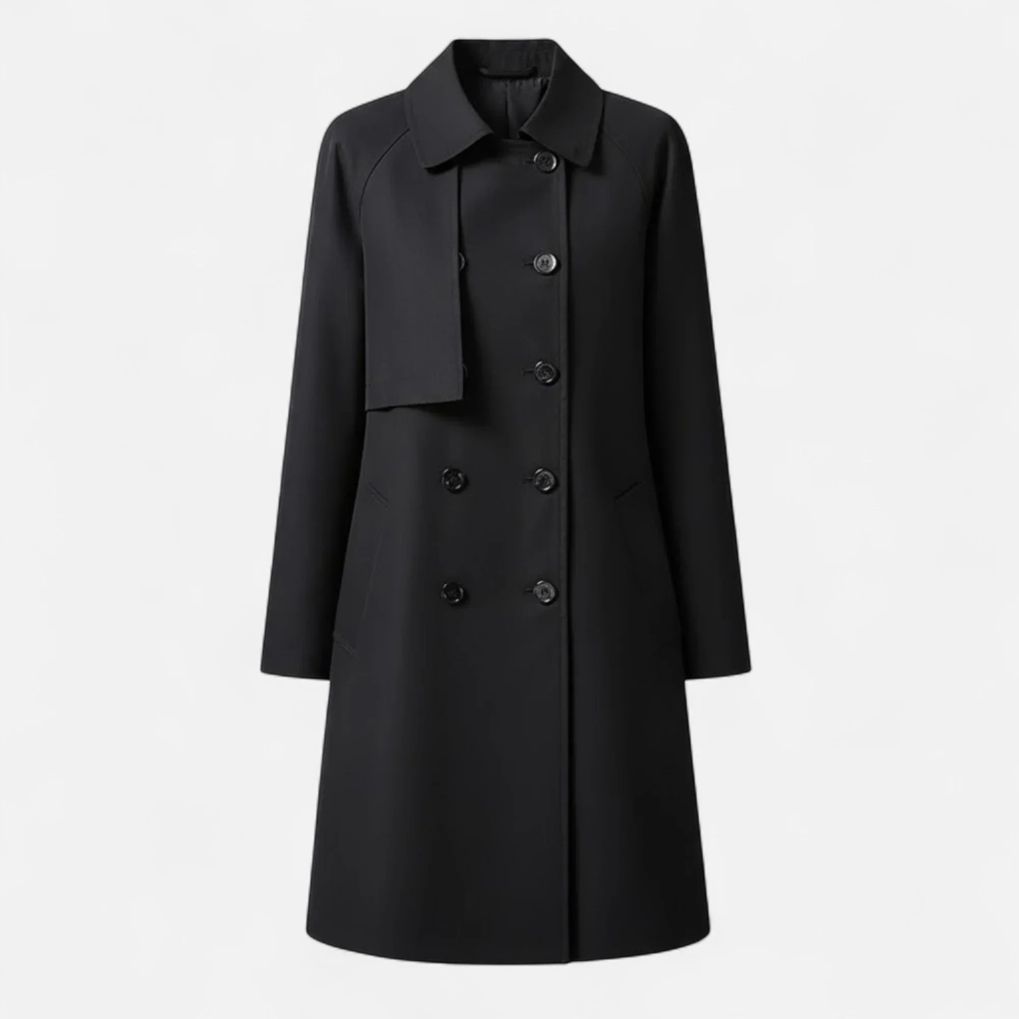 Elegant Wool Trench Coat for Women with Point Collar Long Sleeve Double Breasted Belted Style