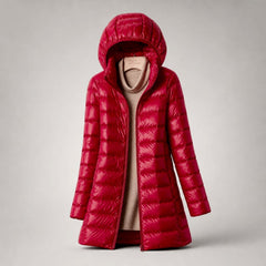 Cozy Longline Puffer Jacket for Women with Hooded Collar Long Sleeve Zip Up Lightweight Style