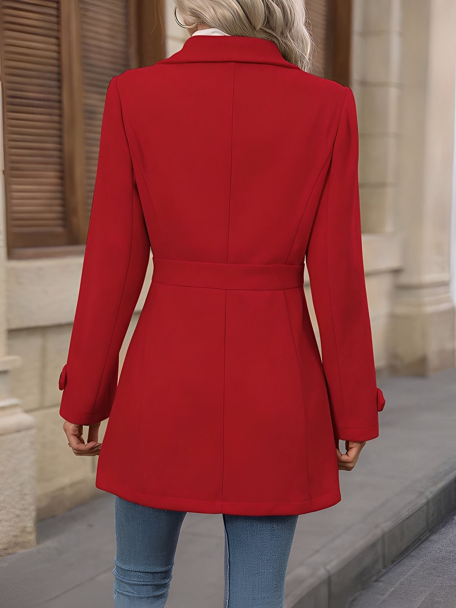 Elegant Winter Trench Coat for Women with Notch Collar Belted Waist Double Breasted Style