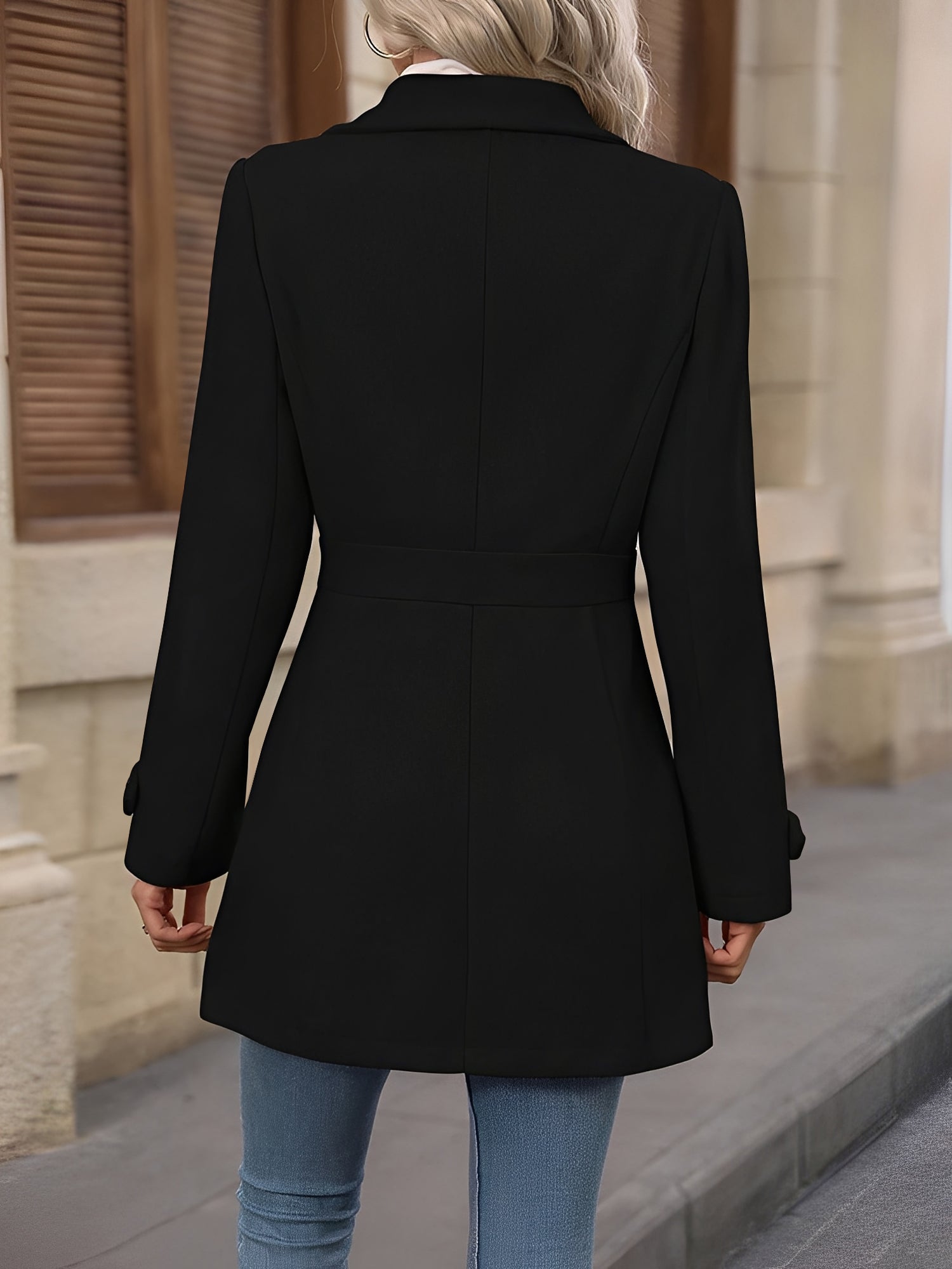 Elegant Winter Trench Coat for Women with Notch Collar Belted Waist Double Breasted Style
