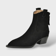 Stylish Suede Ankle Chelsea Boots for Women with Pointed Toe Chunky Heel Western Style