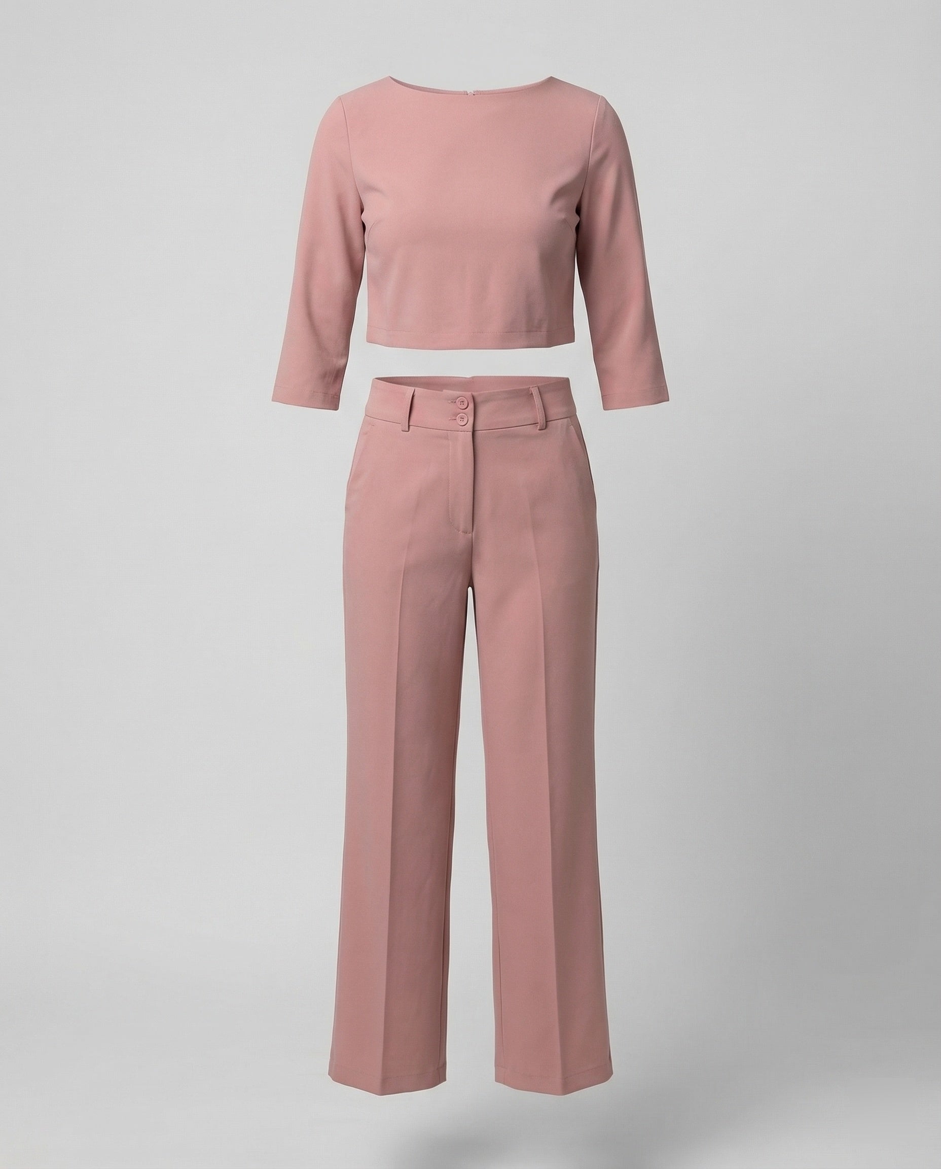 Stylish Two Piece Set for Women with Crop Top Elbow Sleeve High Waist Wide Leg Pants Casual Elegant Style