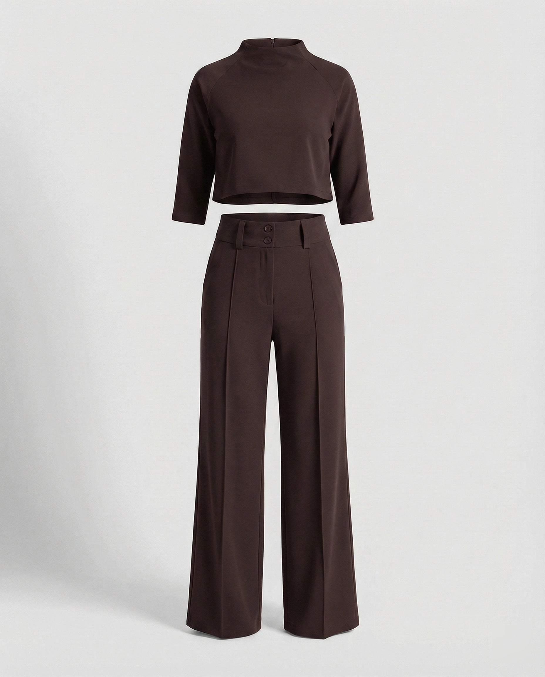 Stylish Two Piece Set for Women with Crop Top Elbow Sleeve High Waist Wide Leg Pants Casual Elegant Style