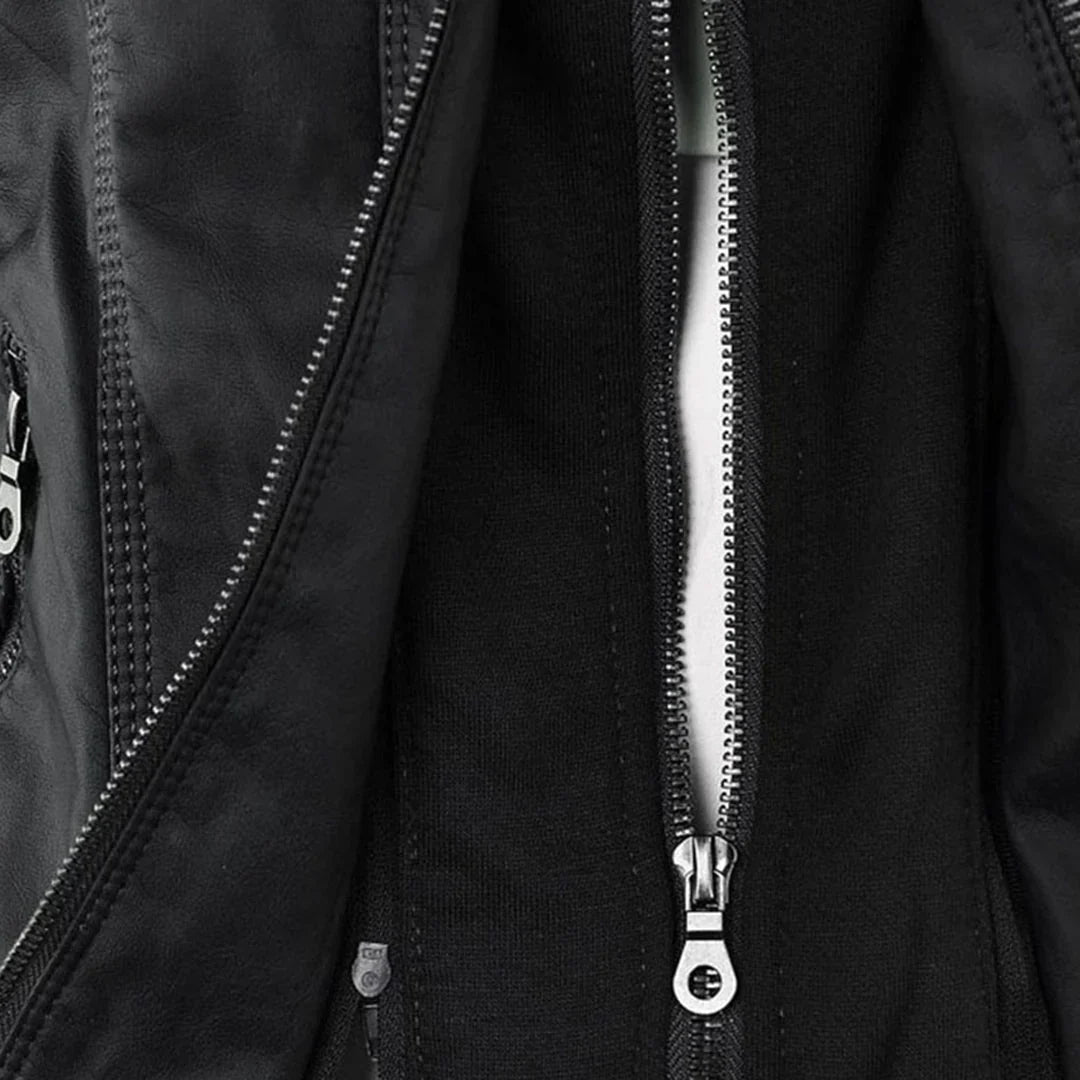 Stylish Hooded Faux Leather Moto Jacket for Women with Zip Front Ribbed Cuff Fitted Biker Style