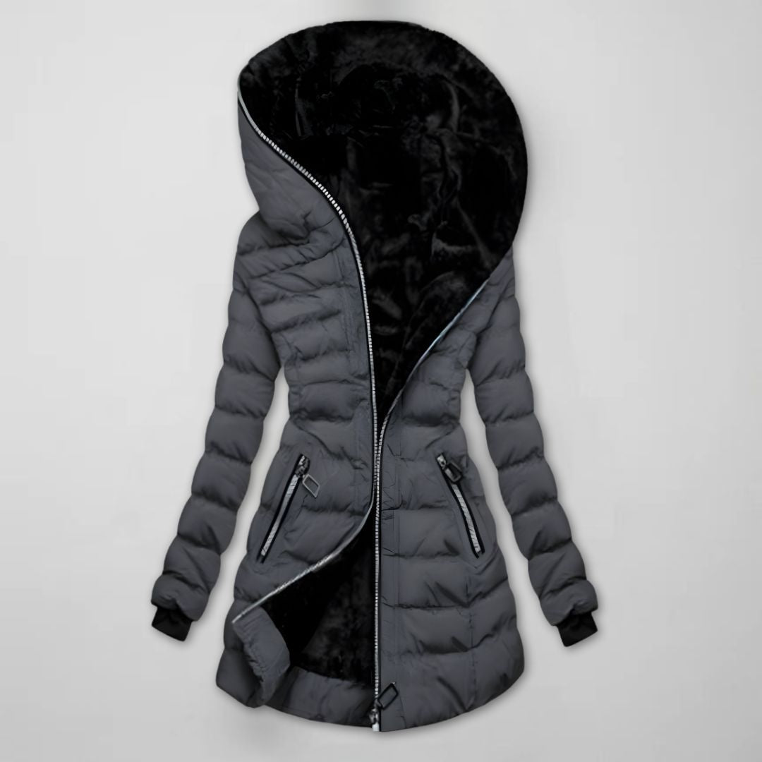 Cozy Quilted Parka for Women with Fleece Lined Hood Long Sleeve Padded Winter Style