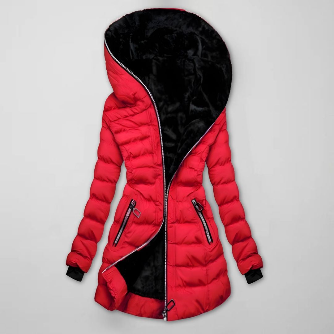 Cozy Quilted Parka for Women with Fleece Lined Hood Long Sleeve Padded Winter Style