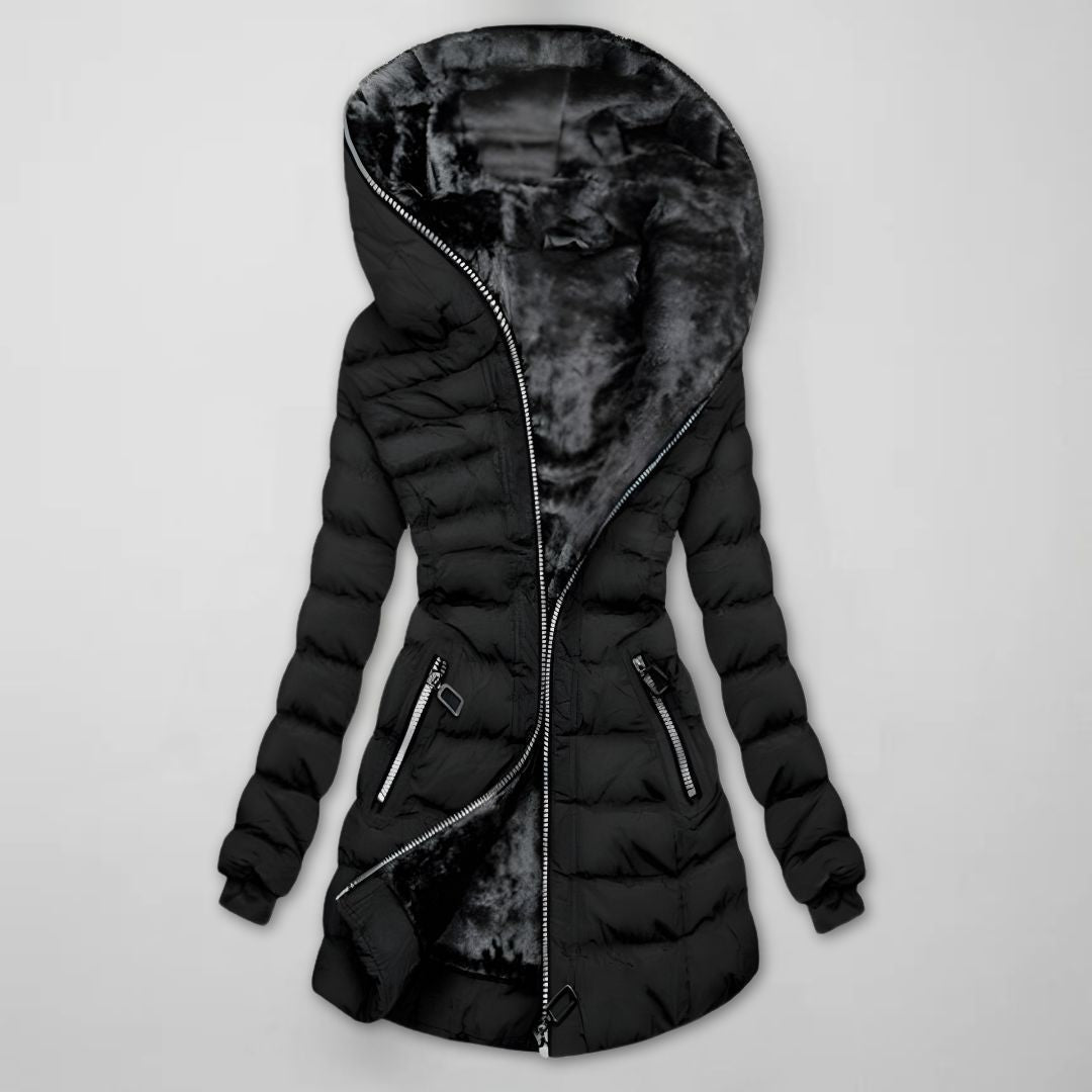 Cozy Quilted Parka for Women with Fleece Lined Hood Long Sleeve Padded Winter Style
