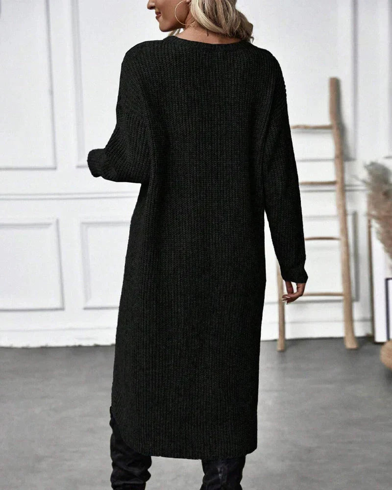 Cozy Olive Green Sweater Dress for Women with Crew Neck Long Sleeve Ribbed Knit Wrap Hem Style