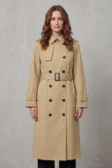 Classic Winter Trench Coat for Women with Notched Lapel Long Sleeve Double Breasted Belted Style