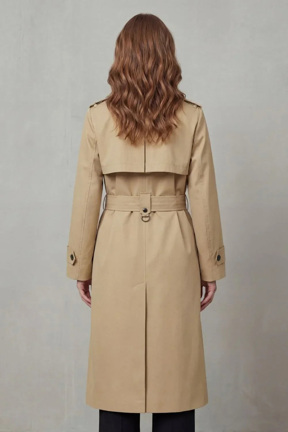 Classic Winter Trench Coat for Women with Notched Lapel Long Sleeve Double Breasted Belted Style