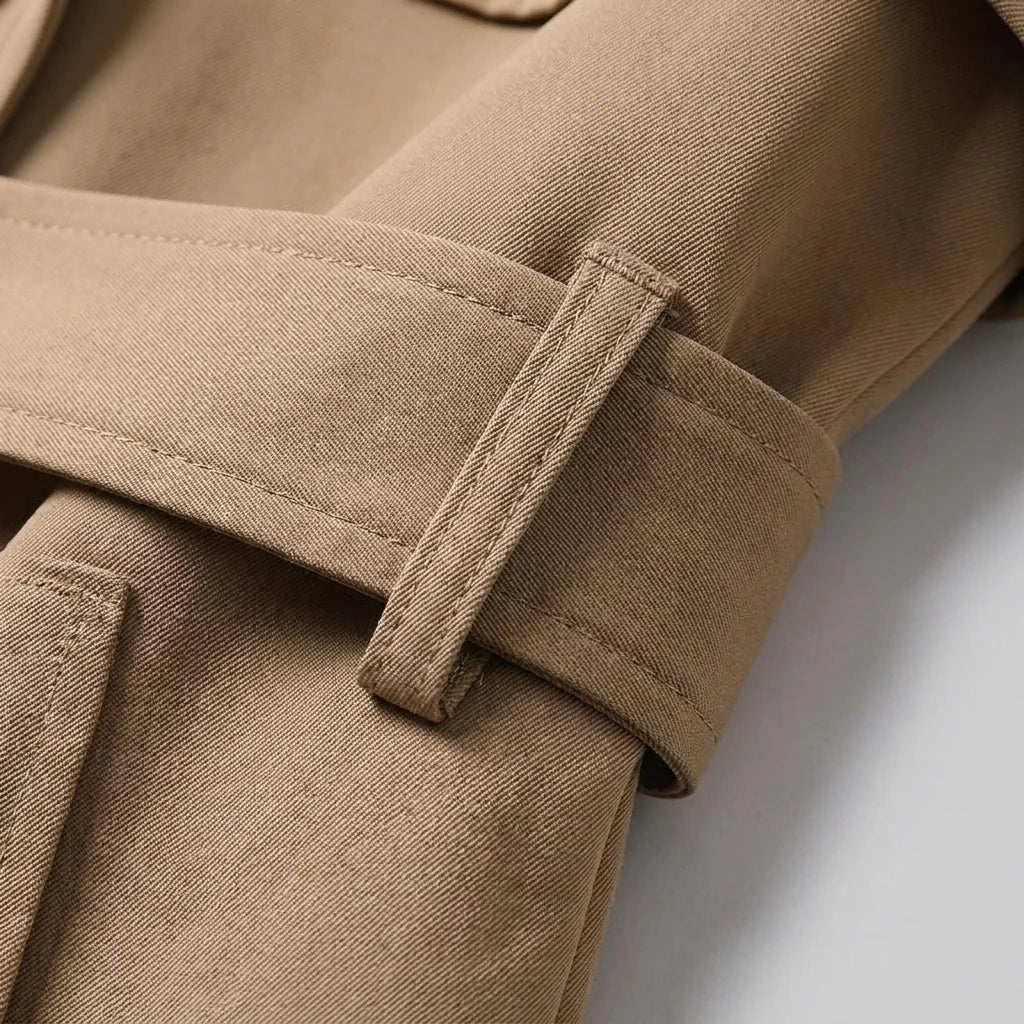 Elegant Winter Trench Coat for Women with Notched Lapel Long Sleeve Double Breasted Belted Waist Style