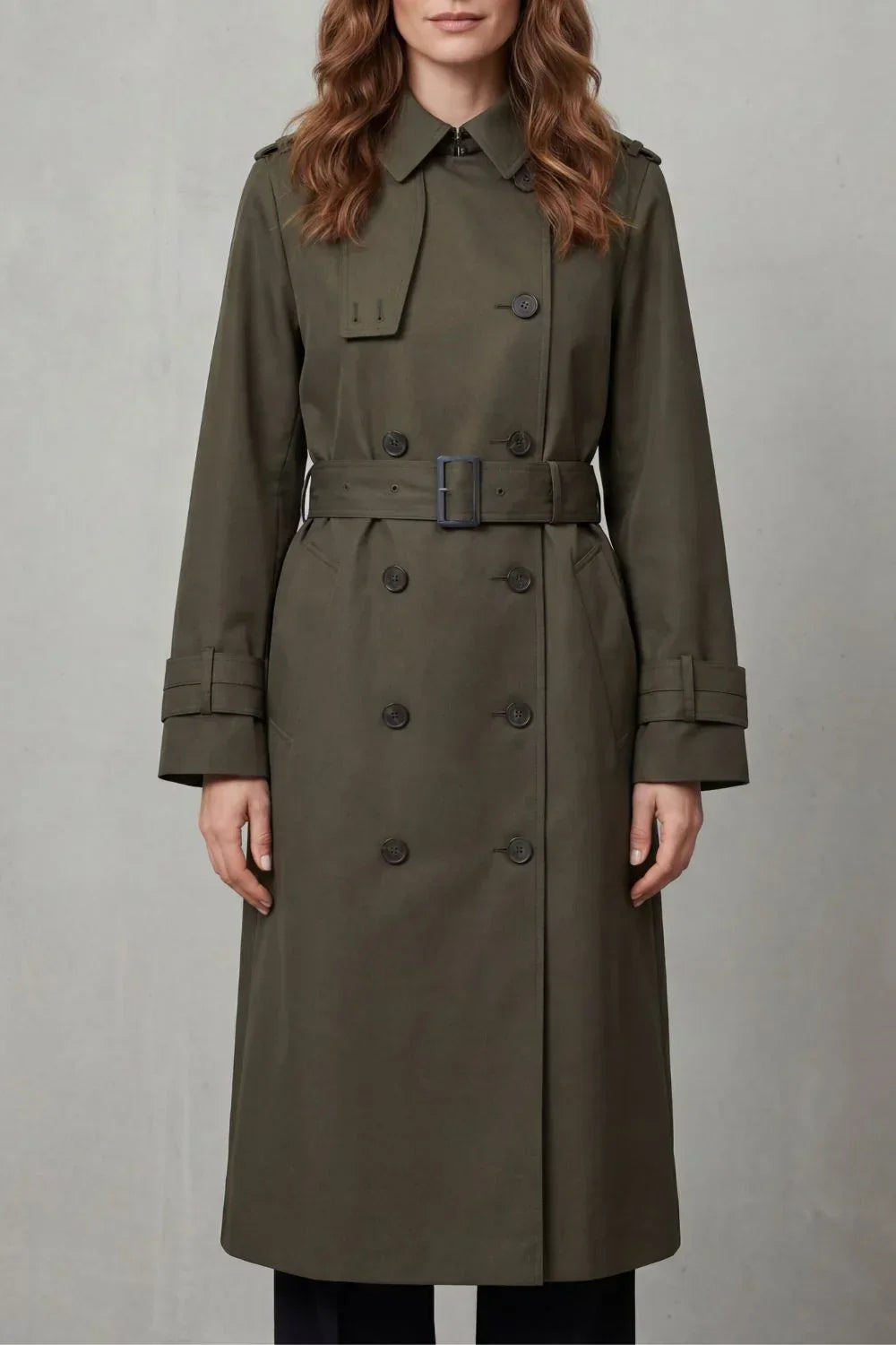 Classic Winter Trench Coat for Women with Notched Lapel Long Sleeve Double Breasted Belted Style