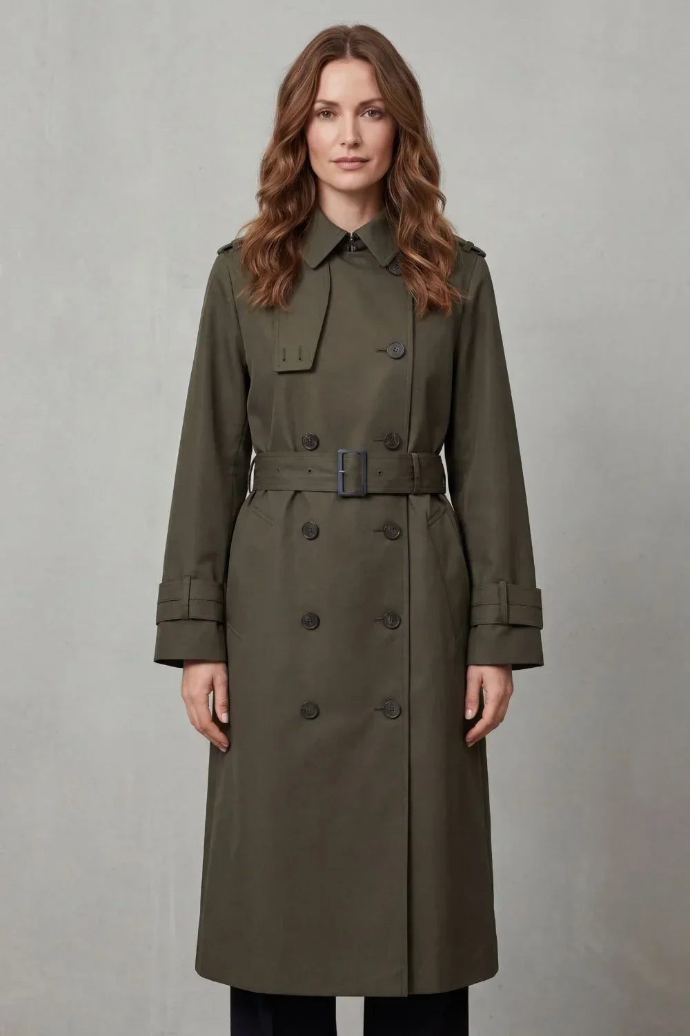 Classic Winter Trench Coat for Women with Notched Lapel Long Sleeve Double Breasted Belted Style